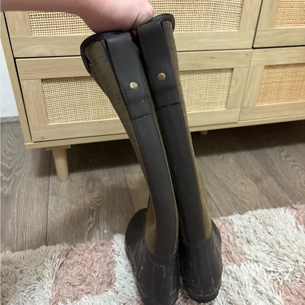 Hunter Olive Canvas and Chocolate Brown Rubber Tall Rain Boot